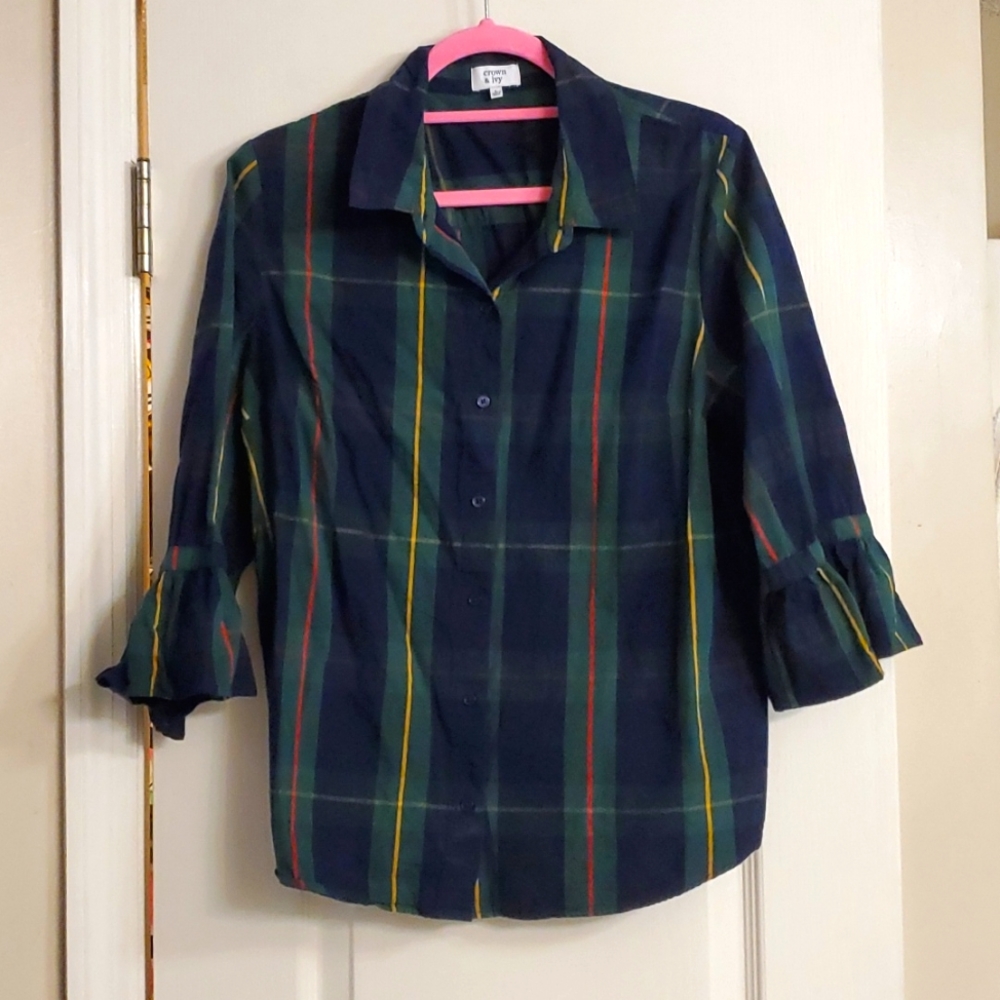 Crown & Ivy 3/4 sleeve plaid shirt